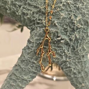 Gold Coral Branch Pendant Necklace